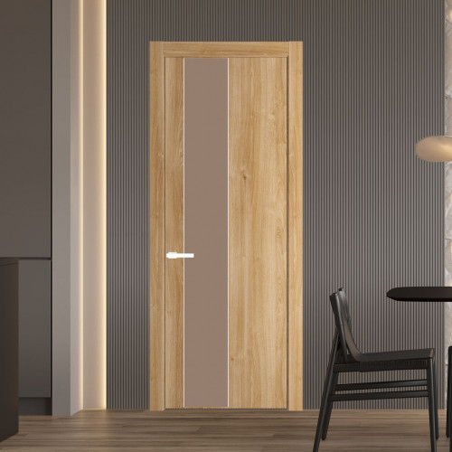 Межкомнатная дверь ProfilDoors 19 NW Дуб Карамель молдинг Вайт стекло Монохром капучино