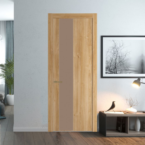 Межкомнатная дверь ProfilDoors 19 NW Дуб Карамель молдинг Золото стекло Монохром капучино