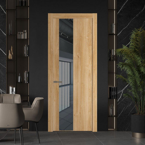 Межкомнатная дверь ProfilDoors 19 NW Дуб Карамель молдинг Шампань стекло Зеркало Grey
