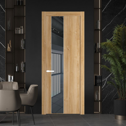 Межкомнатная дверь ProfilDoors 19 NW Дуб Карамель молдинг Вайт стекло Зеркало Grey