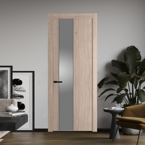 Межкомнатная дверь ProfilDoors 19 NW Дуб Сонома молдинг Черный матовый стекло Lacobel Серебряный лак