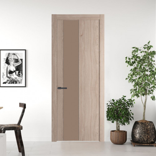 Межкомнатная дверь ProfilDoors 19 NW Дуб Сонома молдинг Серая ночь стекло Монохром капучино