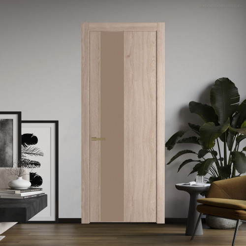 Межкомнатная дверь ProfilDoors 19 NW Дуб Сонома молдинг Золото стекло Монохром капучино
