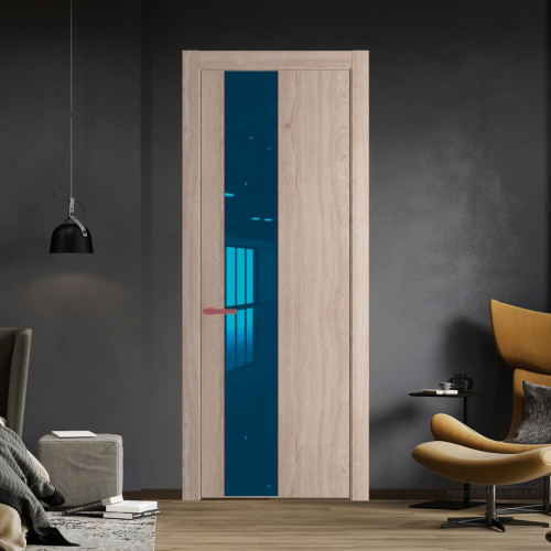 Межкомнатная дверь ProfilDoors 19 NW Дуб Сонома молдинг Красный антрацит стекло Зеркало Blue