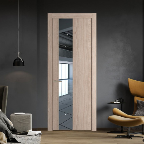 Межкомнатная дверь ProfilDoors 19 NW Дуб Сонома молдинг Никель матовый стекло Зеркало