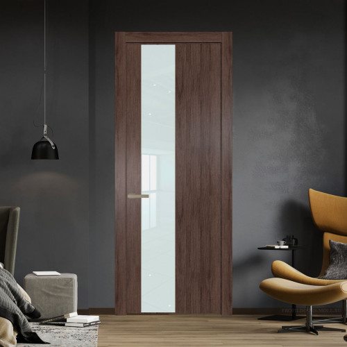 Межкомнатная дверь ProfilDoors 19 NW Дуб Тобакко молдинг Никель матовый стекло Lacobel Белый лак