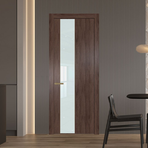 Межкомнатная дверь ProfilDoors 19 NW Дуб Тобакко молдинг Золото стекло Lacobel Белый лак