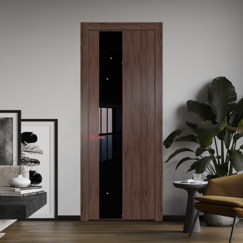 Межкомнатная дверь ProfilDoors 19 NW Дуб Тобакко молдинг Красный антрацит стекло Lacobel Черный лак