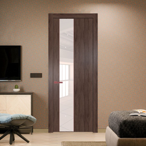 Межкомнатная дверь ProfilDoors 19 NW Дуб Тобакко молдинг Красный антрацит стекло Lacobel Перламутровый лак