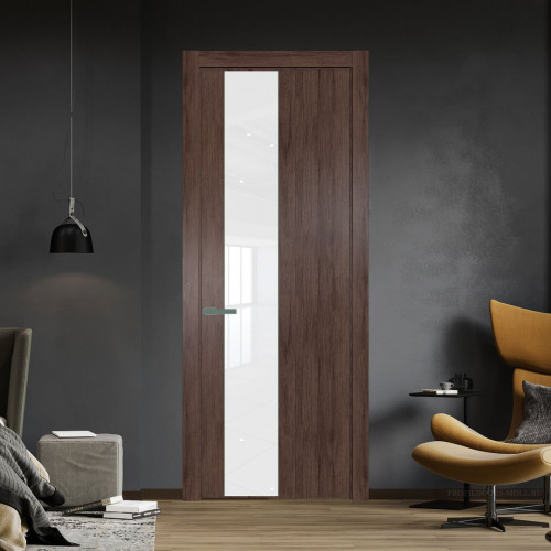 Межкомнатная дверь ProfilDoors 19 NW Дуб Тобакко молдинг Зеленый воск стекло Лак классик