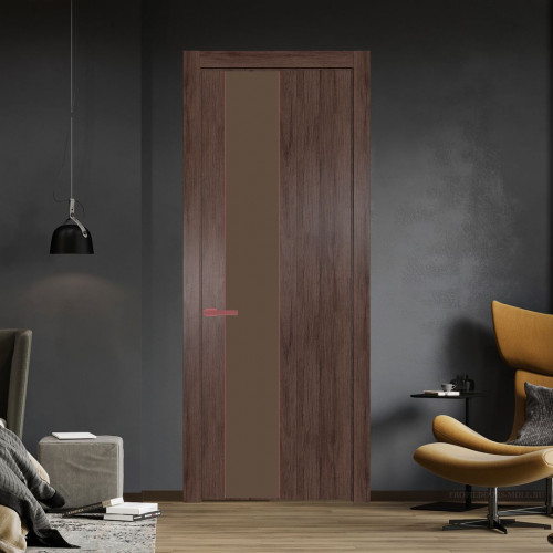 Межкомнатная дверь ProfilDoors 19 NW Дуб Тобакко молдинг Красный антрацит стекло Монохром гляссе