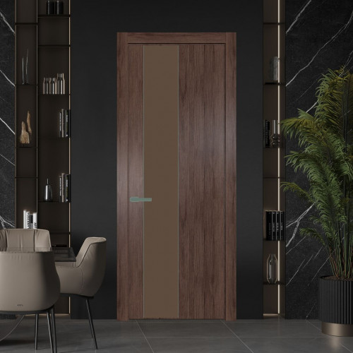 Межкомнатная дверь ProfilDoors 19 NW Дуб Тобакко молдинг Зеленый воск стекло Монохром гляссе
