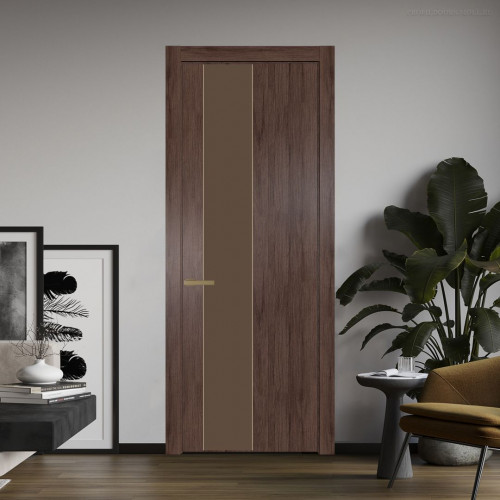 Межкомнатная дверь ProfilDoors 19 NW Дуб Тобакко молдинг Золото стекло Монохром гляссе