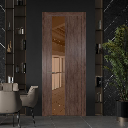 Межкомнатная дверь ProfilDoors 19 NW Дуб Тобакко молдинг Шампань стекло Зеркало Bronza