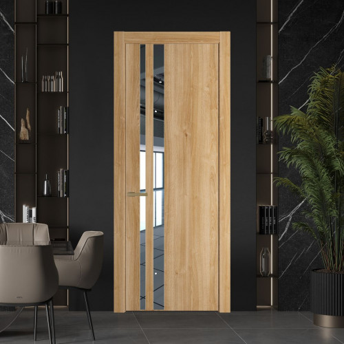 Межкомнатная дверь ProfilDoors 20 NW Дуб Карамель молдинг Золото стекло Зеркало