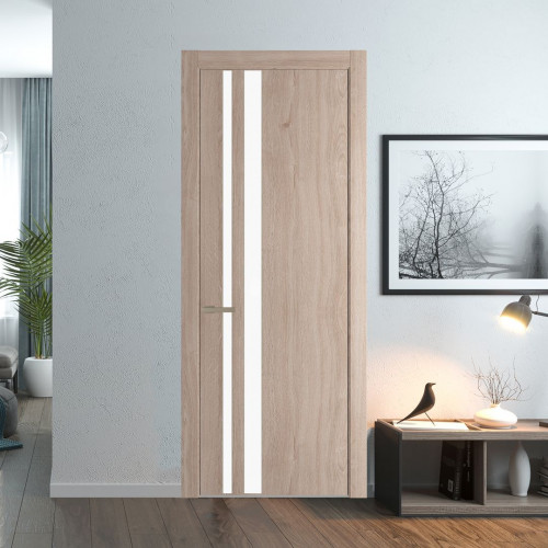 Межкомнатная дверь ProfilDoors 20 NW Дуб Сонома молдинг Никель матовый стекло Монохром белый просветленный
