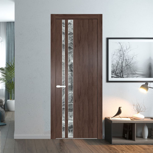 Межкомнатная дверь ProfilDoors 20 NW Дуб Тобакко молдинг Вайт стекло Атриум серебро