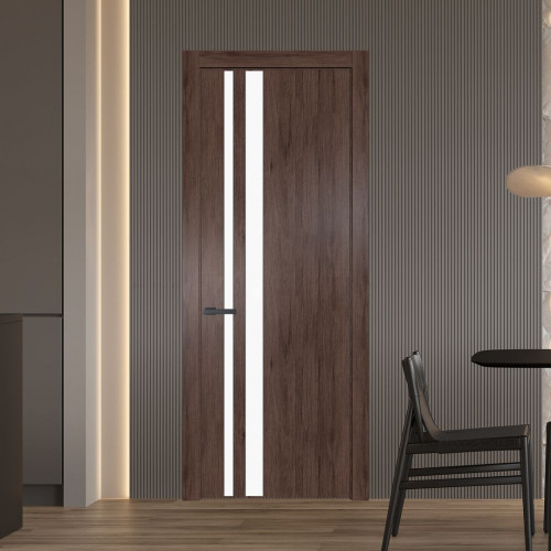 Межкомнатная дверь ProfilDoors 20 NW Дуб Тобакко молдинг Серая ночь стекло Монохром белый просветленный