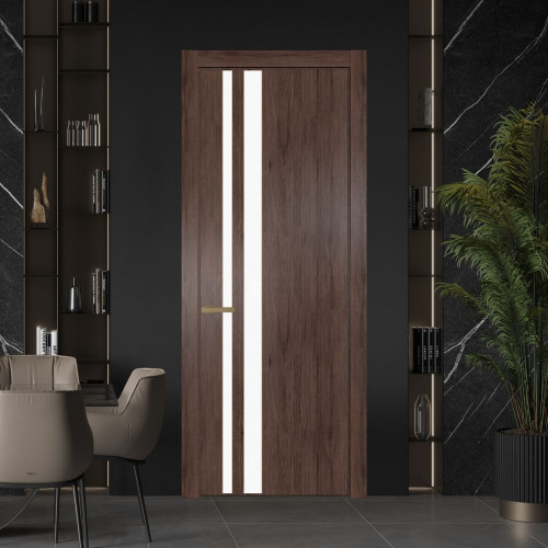 Межкомнатная дверь ProfilDoors 20 NW Дуб Тобакко молдинг Золото стекло Монохром белый просветленный