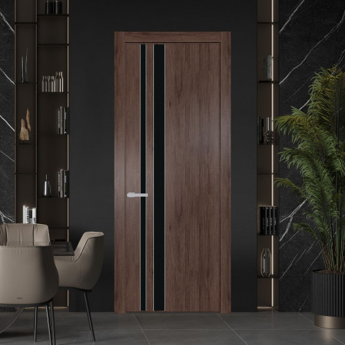 Межкомнатная дверь ProfilDoors 20 NW Дуб Тобакко молдинг Серебро стекло Монохром черный