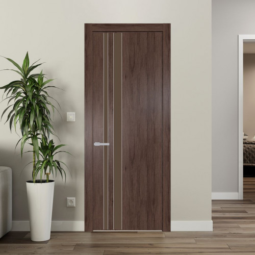 Межкомнатная дверь ProfilDoors 20 NW Дуб Тобакко молдинг Серебро стекло Монохром гляссе