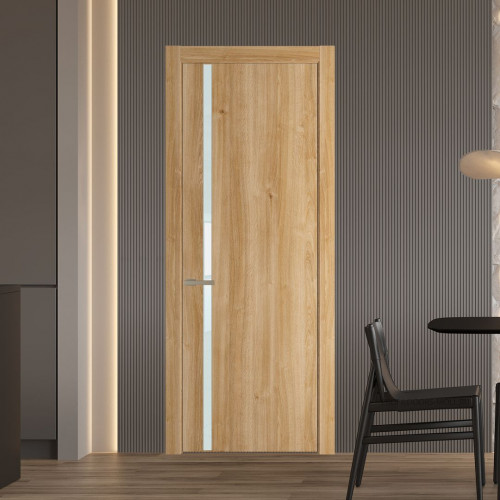Межкомнатная дверь ProfilDoors 21 NW Дуб Карамель молдинг Никель матовый стекло Lacobel Белый лак