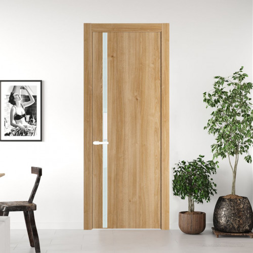 Межкомнатная дверь ProfilDoors 21 NW Дуб Карамель молдинг Вайт стекло Lacobel Белый лак