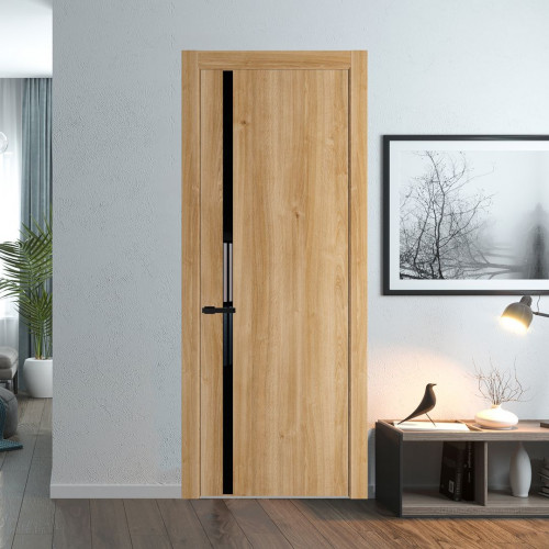 Межкомнатная дверь ProfilDoors 21 NW Дуб Карамель молдинг Черный матовый стекло Lacobel Черный лак