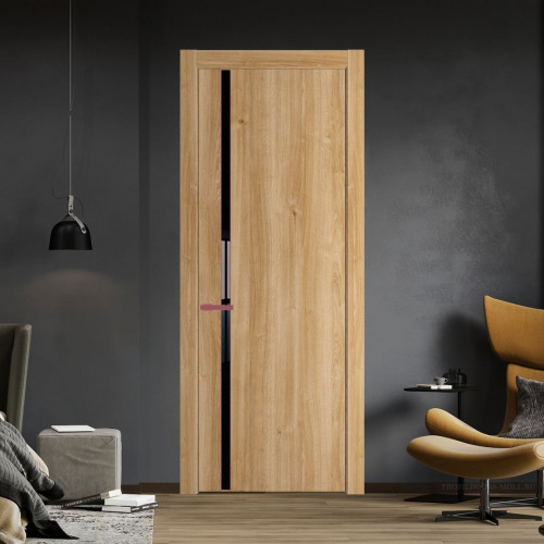 Межкомнатная дверь ProfilDoors 21 NW Дуб Карамель молдинг Красный антрацит стекло Lacobel Черный лак