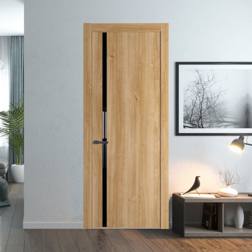 Межкомнатная дверь ProfilDoors 21 NW Дуб Карамель молдинг Серая ночь стекло Lacobel Черный лак