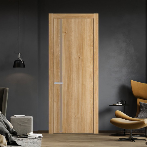 Межкомнатная дверь ProfilDoors 21 NW Дуб Карамель молдинг Серебро стекло Монохром капучино