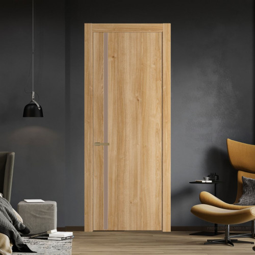 Межкомнатная дверь ProfilDoors 21 NW Дуб Карамель молдинг Золото стекло Монохром капучино