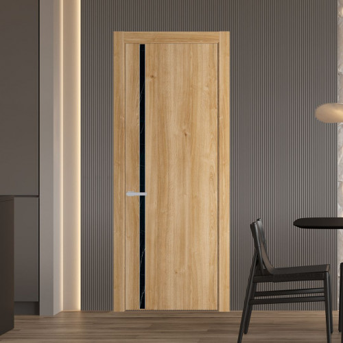 Межкомнатная дверь ProfilDoors 21 NW Дуб Карамель молдинг Серебро стекло Неро мрамор