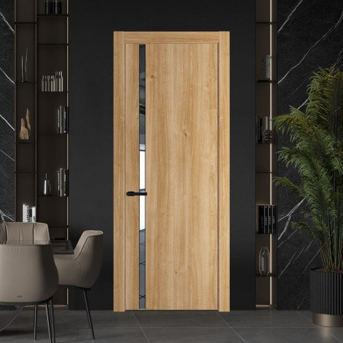 Межкомнатная дверь ProfilDoors 21 NW Дуб Карамель молдинг Черный матовый стекло Зеркало
