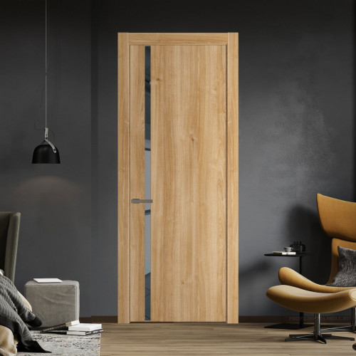 Межкомнатная дверь ProfilDoors 21 NW Дуб Карамель молдинг Шампань стекло Зеркало Grey
