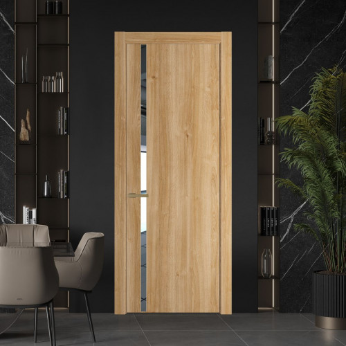 Межкомнатная дверь ProfilDoors 21 NW Дуб Карамель молдинг Золото стекло Зеркало