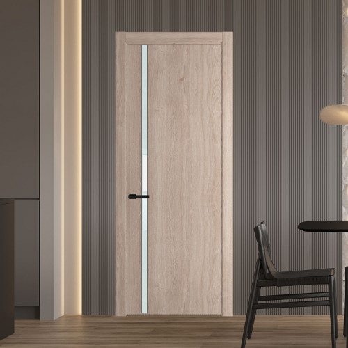 Межкомнатная дверь ProfilDoors 21 NW Дуб Сонома молдинг Черный матовый стекло Lacobel Белый лак