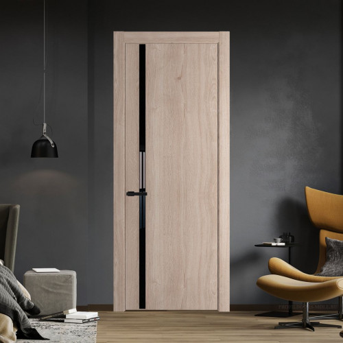 Межкомнатная дверь ProfilDoors 21 NW Дуб Сонома молдинг Черный матовый стекло Lacobel Черный лак