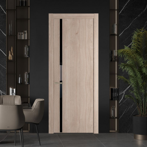 Межкомнатная дверь ProfilDoors 21 NW Дуб Сонома молдинг Никель матовый стекло Lacobel Черный лак