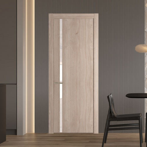 Межкомнатная дверь ProfilDoors 21 NW Дуб Сонома молдинг Никель матовый стекло Lacobel Перламутровый лак