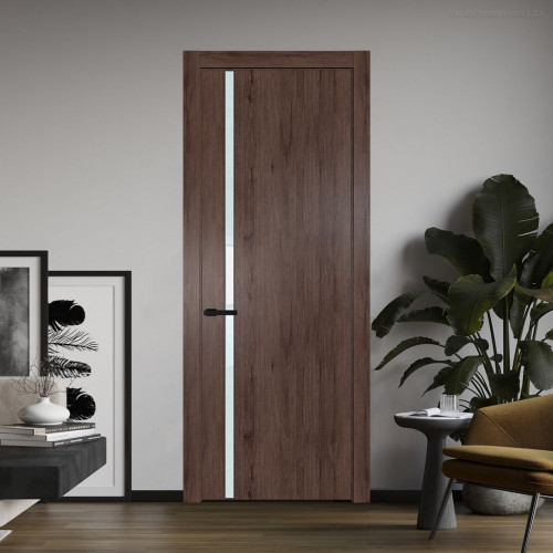 Межкомнатная дверь ProfilDoors 21 NW Дуб Тобакко молдинг Черный матовый стекло Lacobel Белый лак