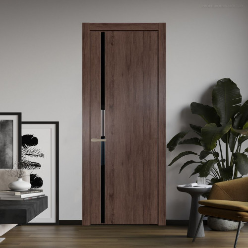Межкомнатная дверь ProfilDoors 21 NW Дуб Тобакко молдинг Никель матовый стекло Lacobel Черный лак