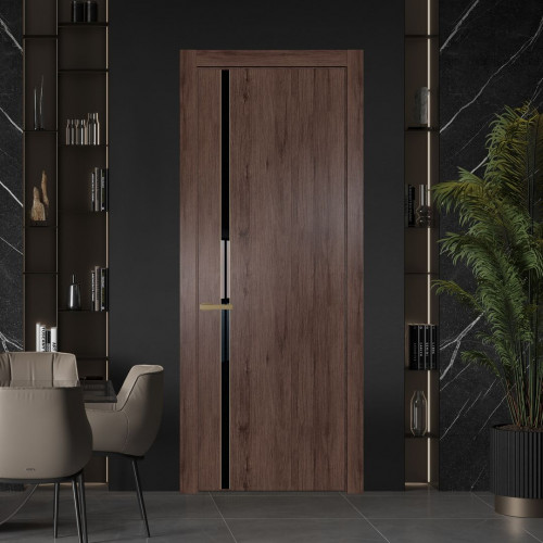Межкомнатная дверь ProfilDoors 21 NW Дуб Тобакко молдинг Золото стекло Lacobel Черный лак
