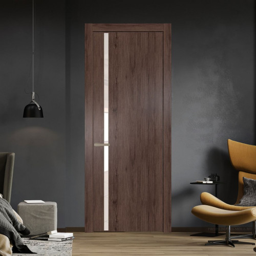 Межкомнатная дверь ProfilDoors 21 NW Дуб Тобакко молдинг Никель матовый стекло Lacobel Перламутровый лак
