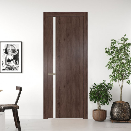 Межкомнатная дверь ProfilDoors 21 NW Дуб Тобакко молдинг Никель матовый стекло Лак классик