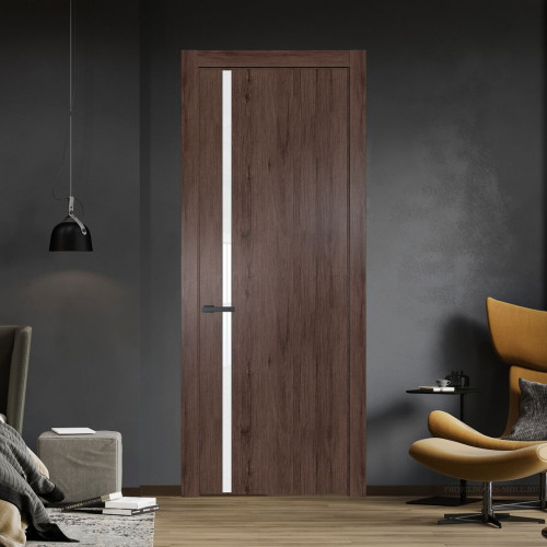Межкомнатная дверь ProfilDoors 21 NW Дуб Тобакко молдинг Серая ночь стекло Лак классик