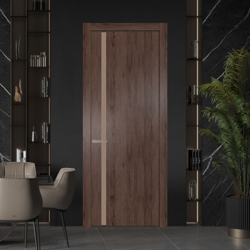 Межкомнатная дверь ProfilDoors 21 NW Дуб Тобакко молдинг Никель матовый стекло Монохром капучино