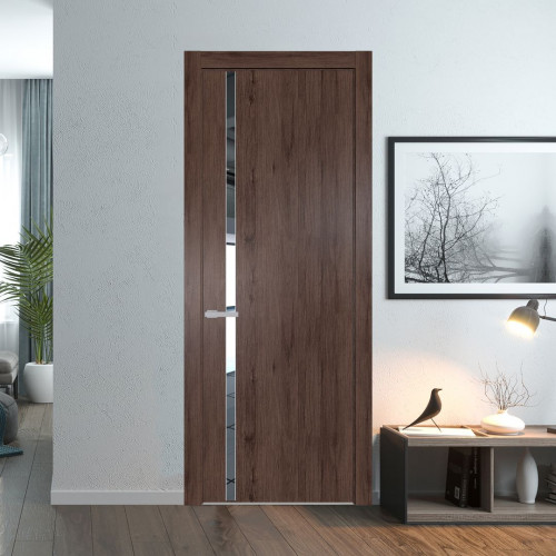Межкомнатная дверь ProfilDoors 21 NW Дуб Тобакко молдинг Серебро стекло Зеркало