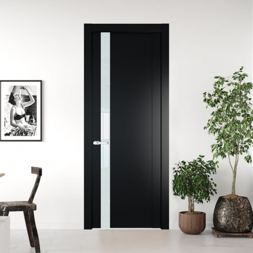 Межкомнатная дверь ProfilDoors 1.2P Блэк Lacobel Белый лак молдинг Серебро