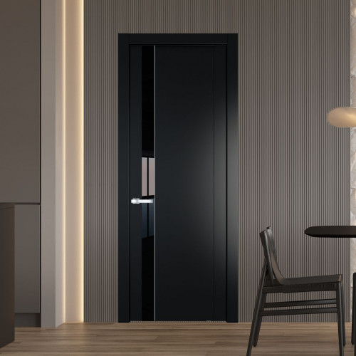 Межкомнатная дверь ProfilDoors 1.2P Блэк Lacobel Черный лак молдинг Серебро